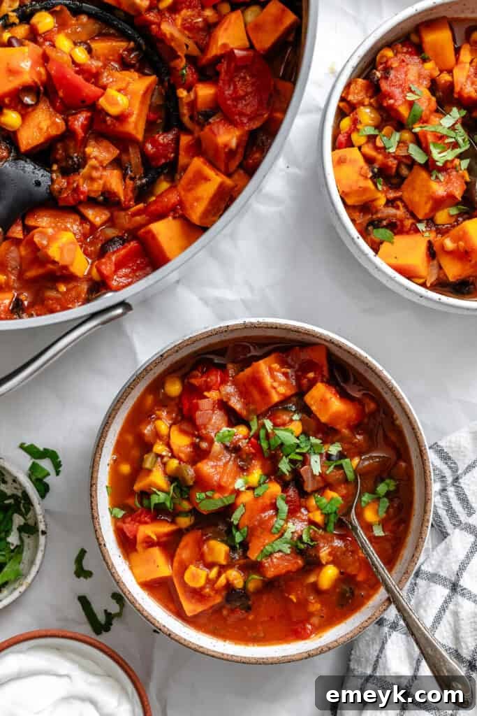 Hearty Sweet Potato Chili 13 Sweet Potato Chili with two bowls