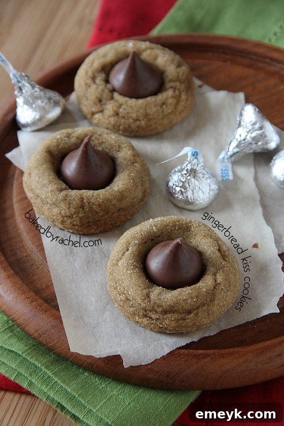 Festive Gingerbread Kiss Cookies, a classic holiday cookie with a sweet chocolate center.