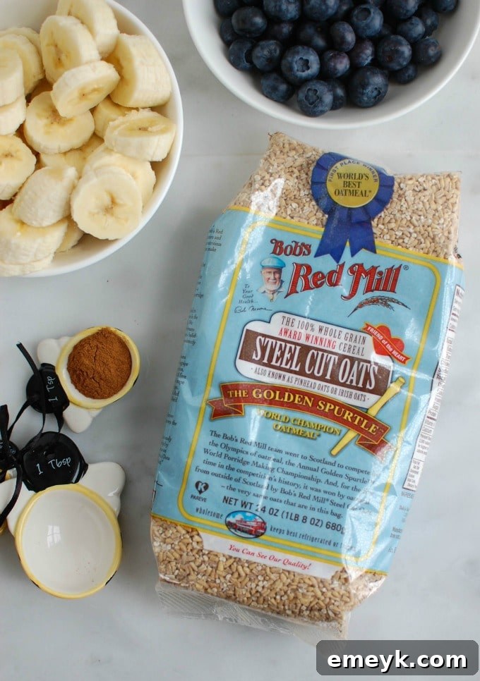 Baked Blueberry Banana Steel Cut Oatmeal - ingredients