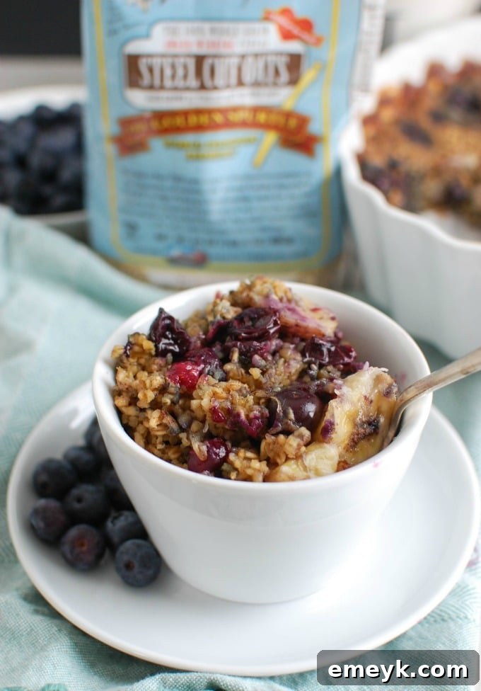 Baked Blueberry Banana Steel Cut Oatmeal - healthy breakfast