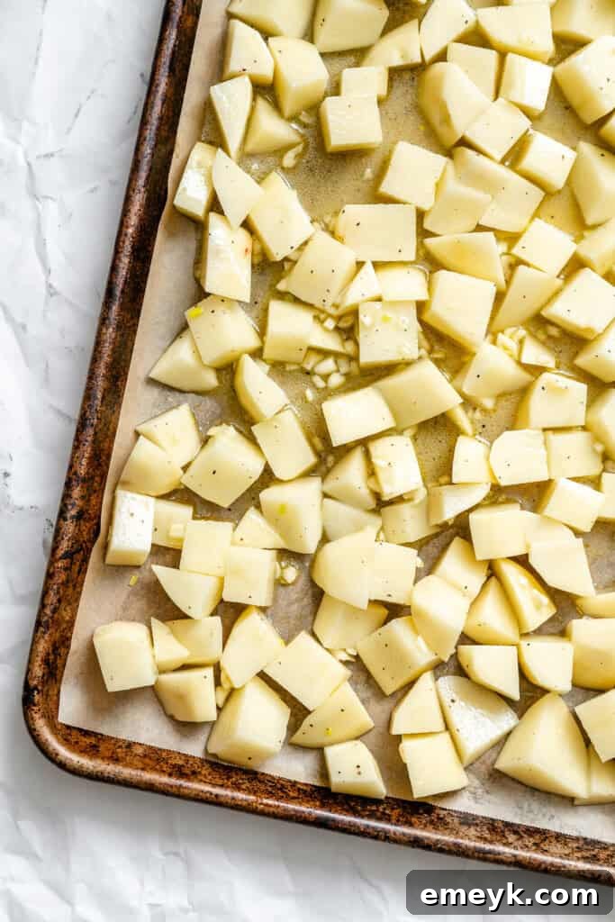 Lemon Cilantro Roasted Potatoes on a baking sheet