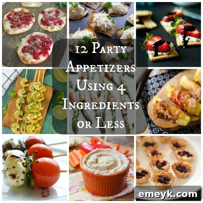 A vibrant display of various party appetizers, highlighting the ease and deliciousness of dishes made with 4 ingredients or less, perfect for any gathering.