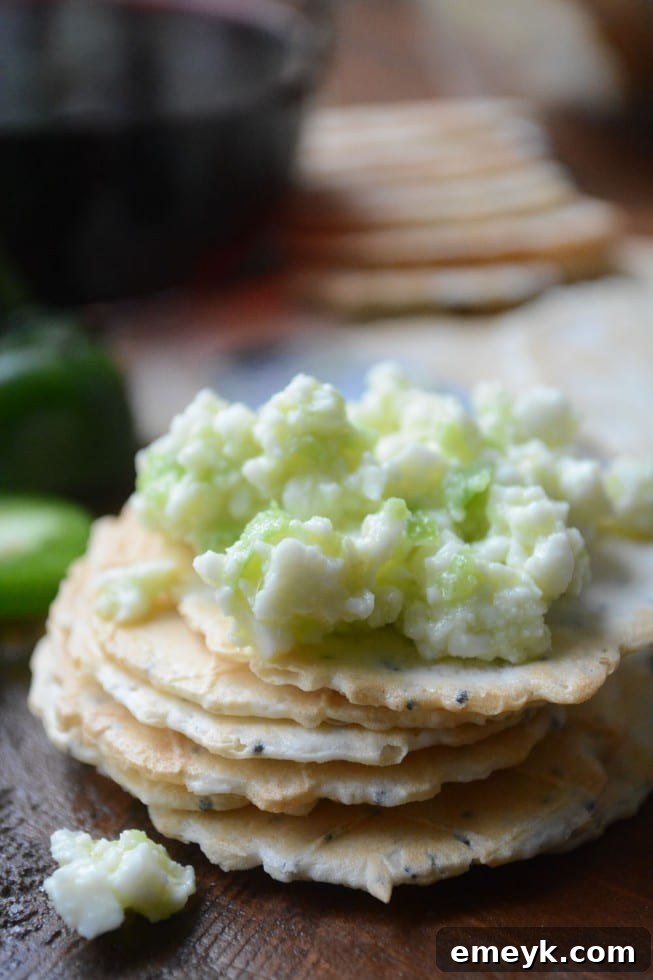 Spicy Jalapeño Goat Cheese dip, a quick and zesty party appetizer