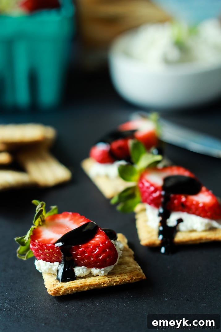Strawberry Goat Cheese Bites with Balsamic Reduction, a sweet and savory treat