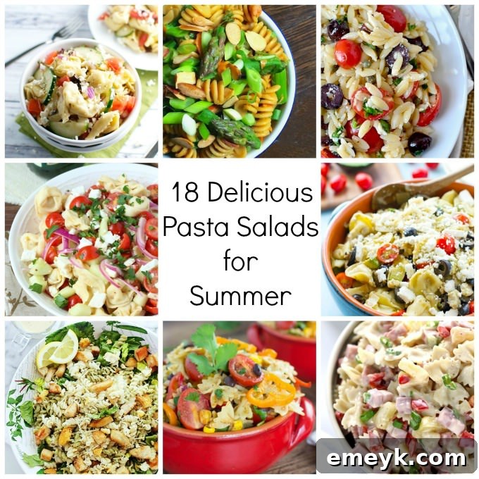 Collection of 18 Delicious Pasta Salads for Summer, featuring a variety of recipes for picnics and BBQs
