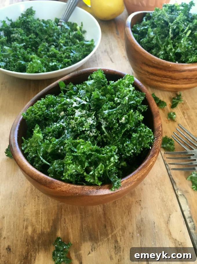 Simple Massaged Kale Salad with Lemon Dressing, a tender and flavorful healthy side dish or light meal