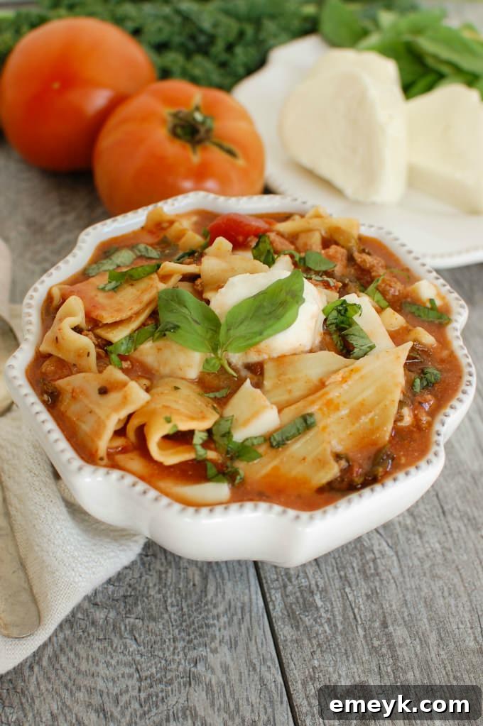 My 15 Standout Recipes from 2015 15 A comforting bowl of Slow Cooker Turkey Kale Lasagna Soup, rich with tomatoes, pasta, turkey, kale, and melted cheese.