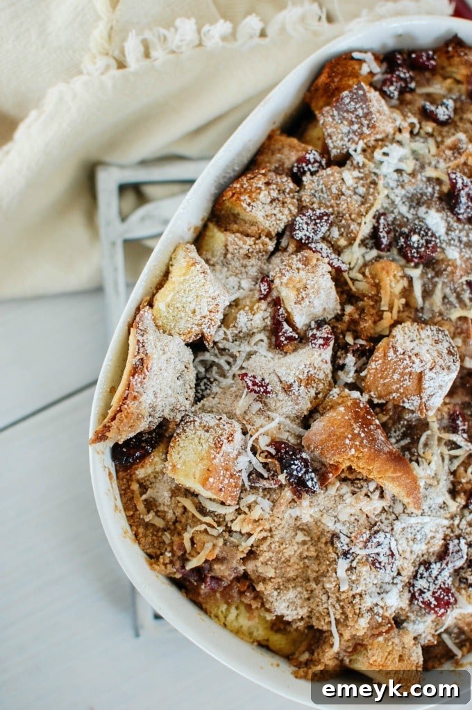 My 15 Standout Recipes from 2015 4 An Overnight Coconut Cranberry French Toast Bake, golden brown with cranberries and shredded coconut, served in a baking dish.