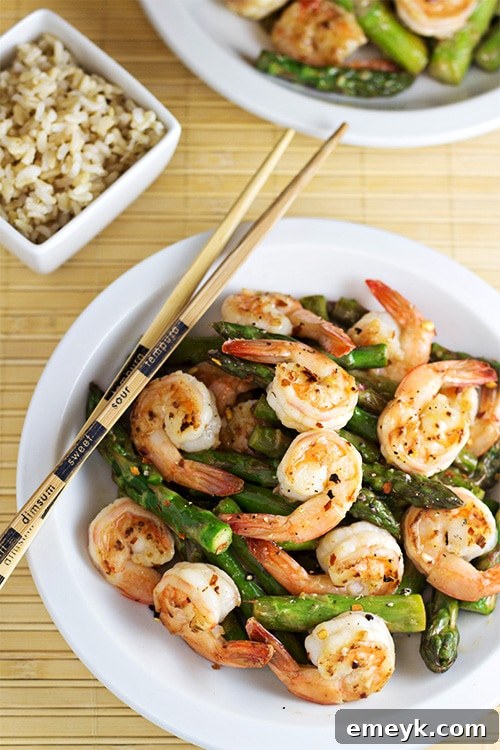 Fresh Shrimp and Asparagus Stir Fry with Lemon Sauce, a light and quick Asian-style dish for healthy weeknights.