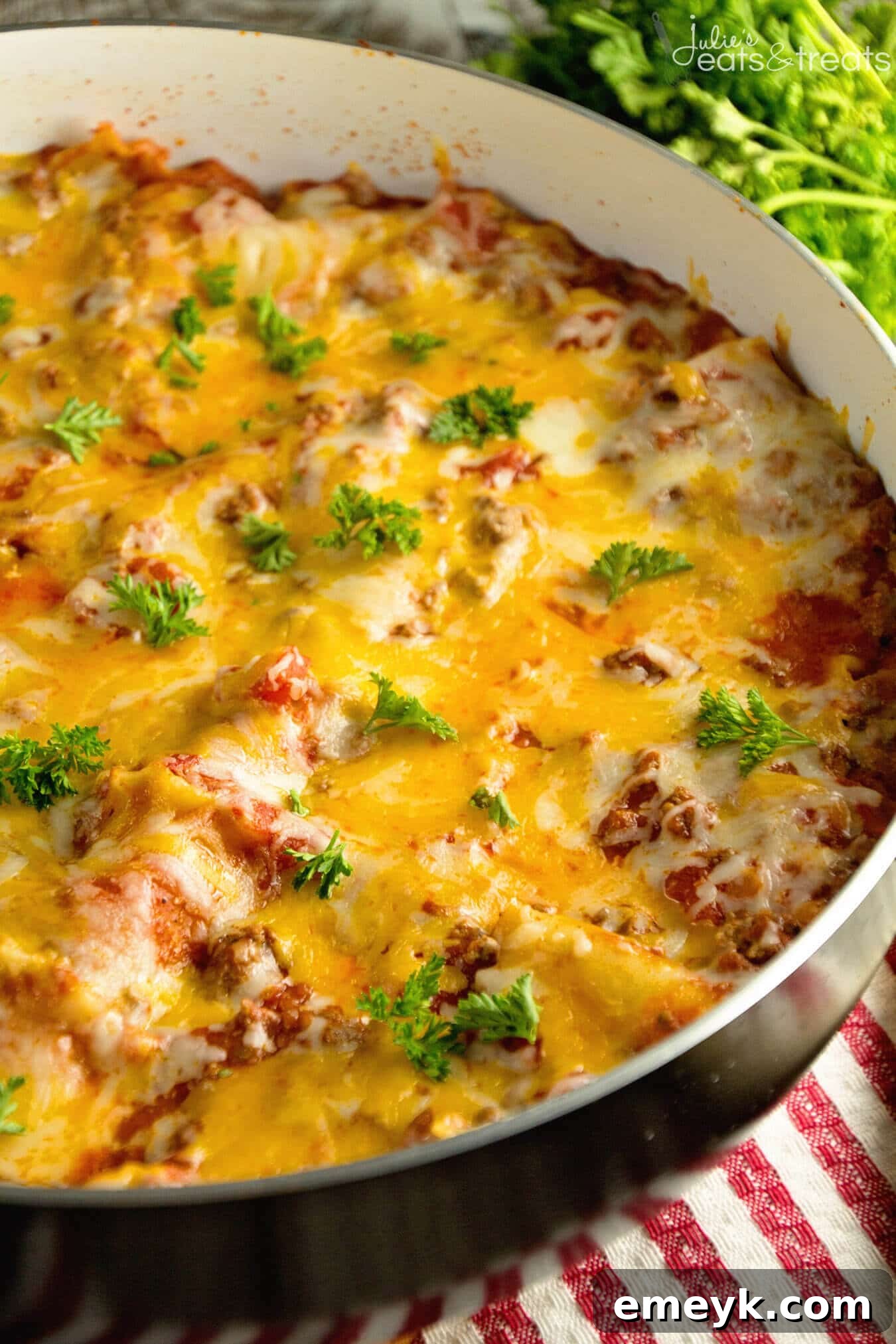 Classic Skillet Lasagna, a quick and easy one-pan version of the Italian favorite, ready in minutes.