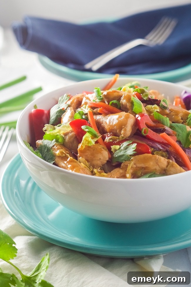 Spicy and sweet 30 Minute Honey Sriracha Chicken Rice Noodle Bowls, a quick Asian-inspired meal for fast dinners.
