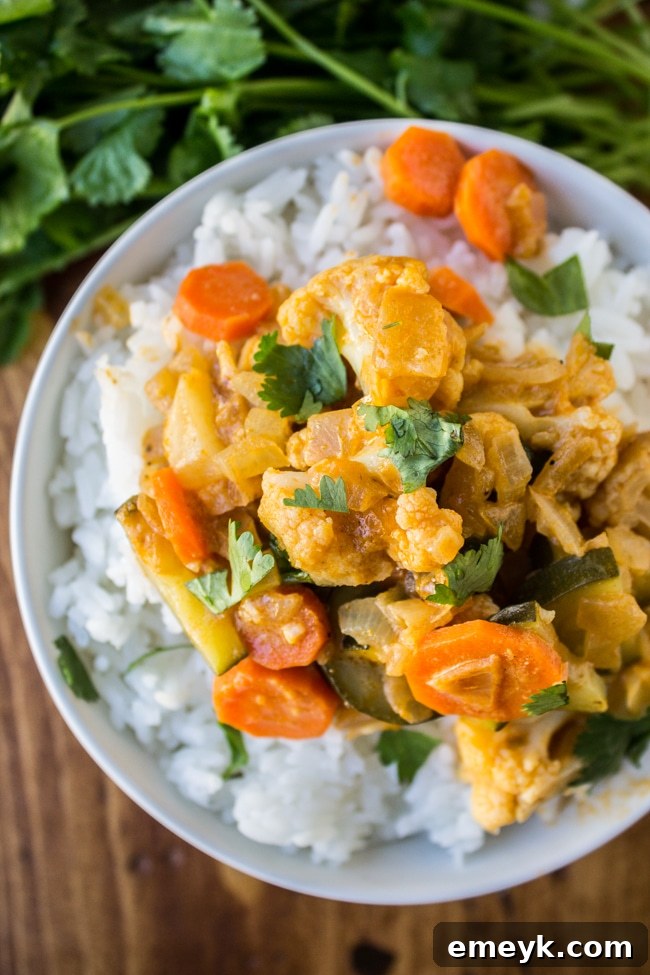 Flavorful 6 Ingredient One Pot Vegetable Curry, a simple, healthy, and quick vegetarian dish.