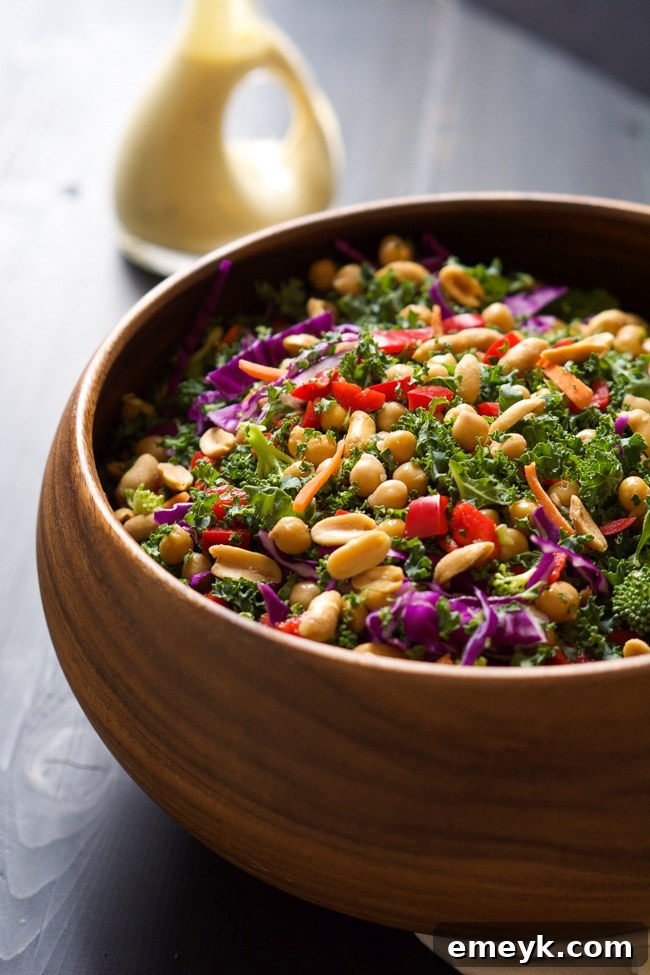 Rainbow Power Kale Salad with Peanut Dijon Dressing