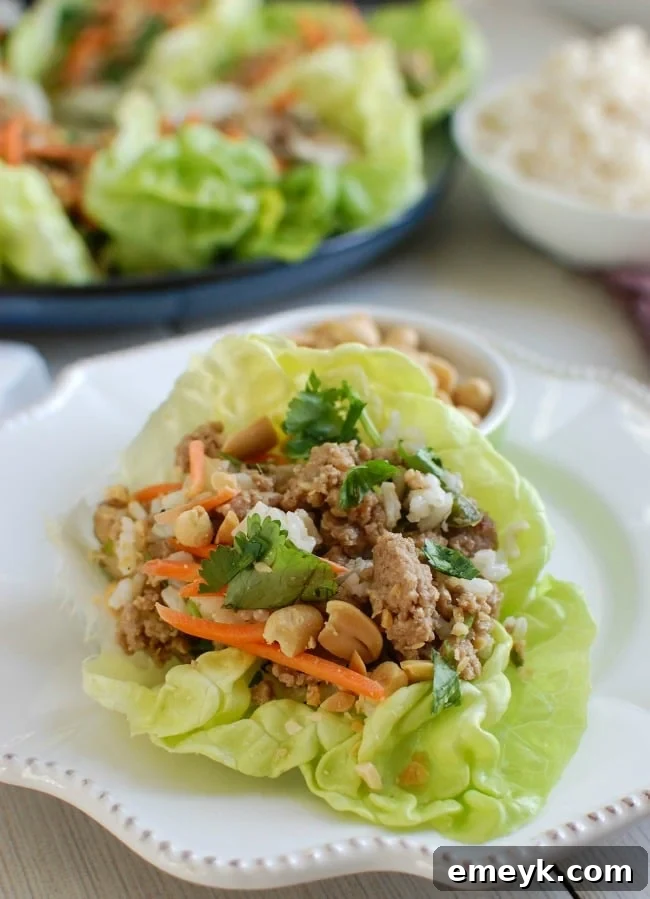 Delicious Thai Turkey Brown Rice Lettuce Wraps arranged on a platter, ready for a healthy lunch or dinner