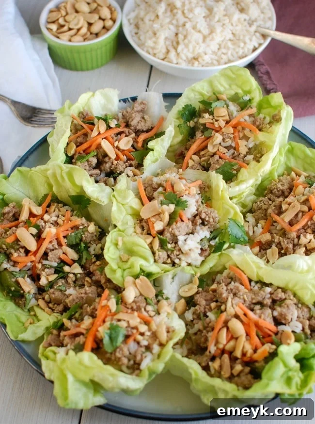 Close-up of fresh ingredients for Thai Turkey Brown Rice Lettuce Wraps, emphasizing the healthy aspects of the dinner
