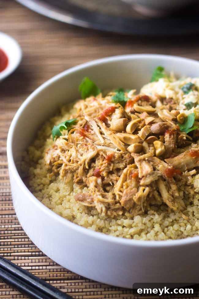 Slow Cooker Thai Chicken Quinoa Bowls with Peanut Sauce