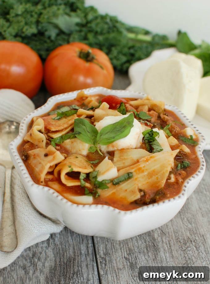 Slow Cooker Turkey Kale Lasagna Soup