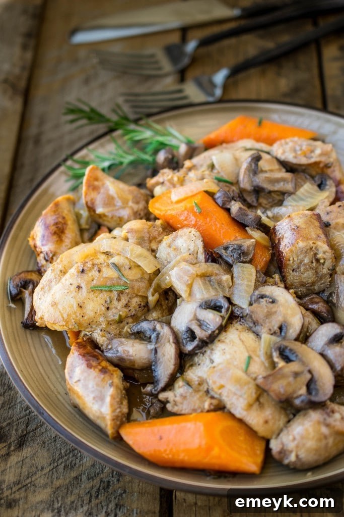 Slow Cooker Rosemary Chicken, Sausage and Mushrooms