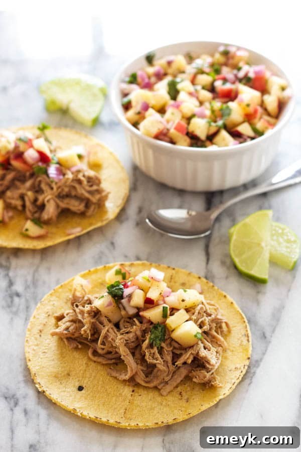 Slow Cooker Carnitas Tacos with Apple Salsa