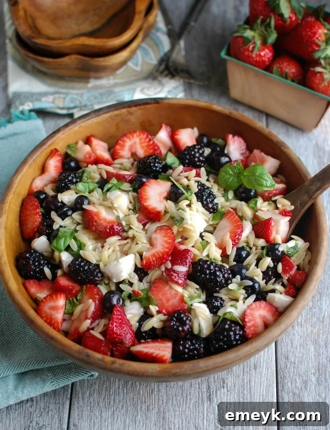 Mixed Berry Caprese Salad, the epitome of a perfect summer salad, ready to be served