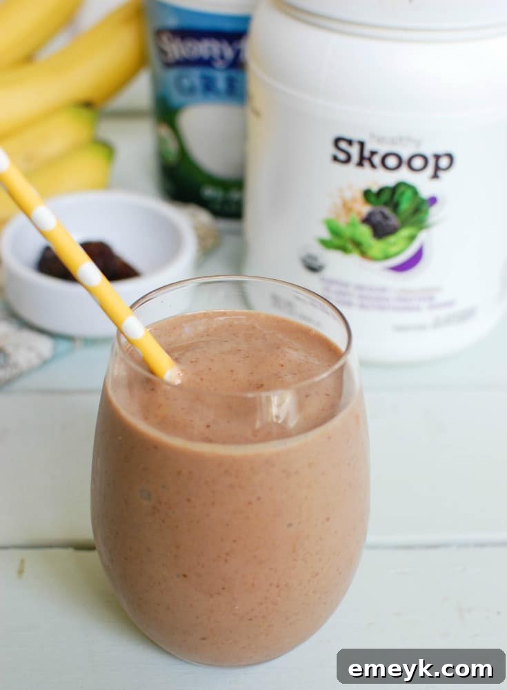 A vibrant Banana Date Smoothie, creamy and inviting.