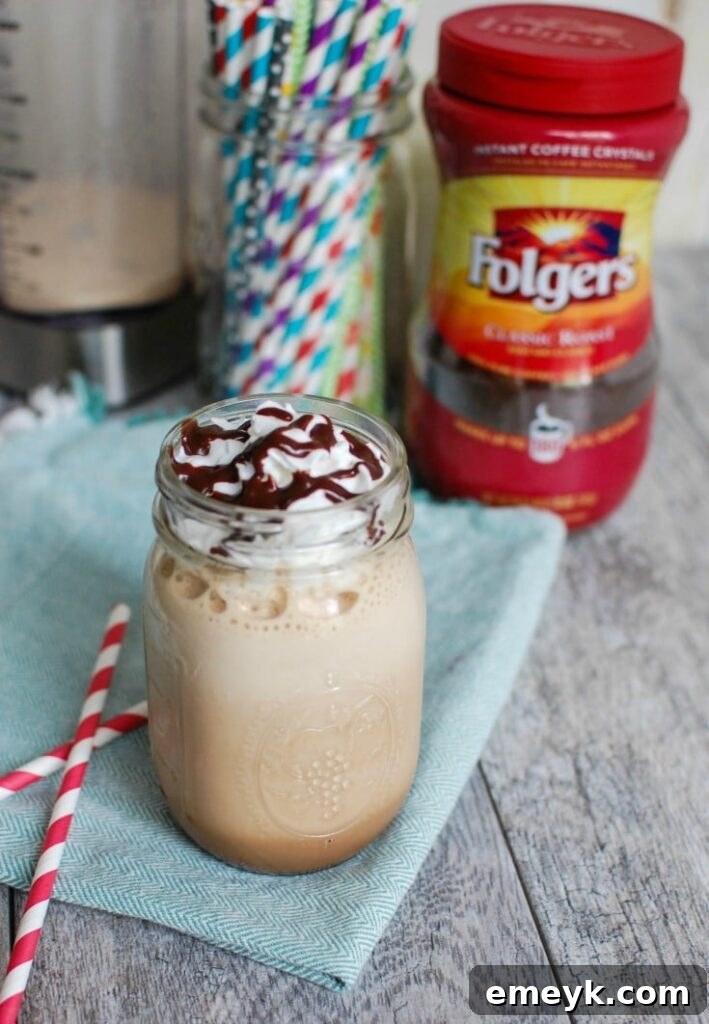Ingredients for Homemade Mocha Frappuccino laid out