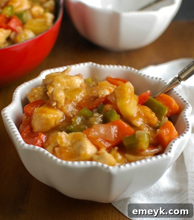 Delightfully Light Sweet and Sour Chicken 2 Lighter Sweet and Sour Chicken served for dinner with rice