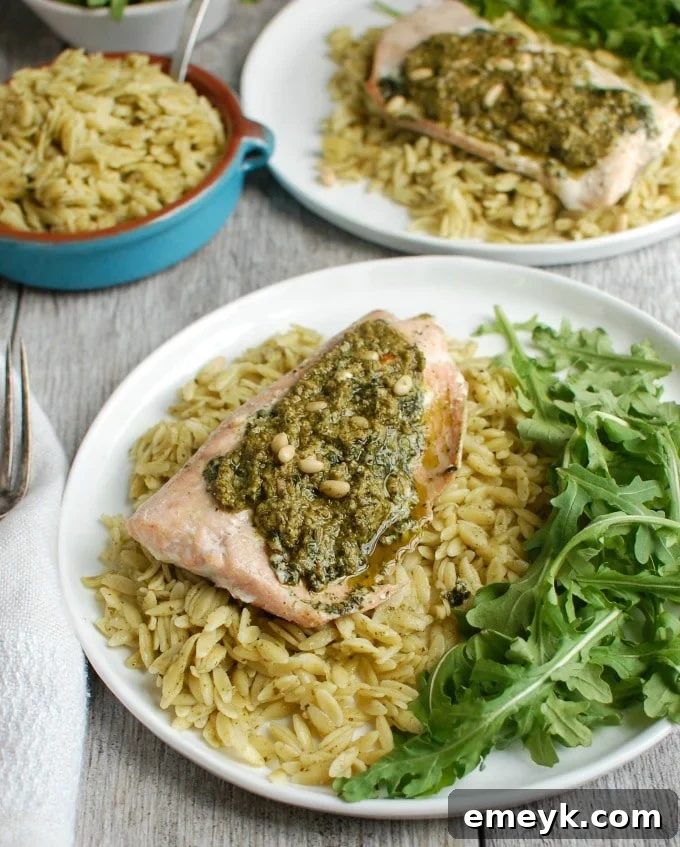 Pesto Salmon with Parmesan Pesto Orzo - dinner