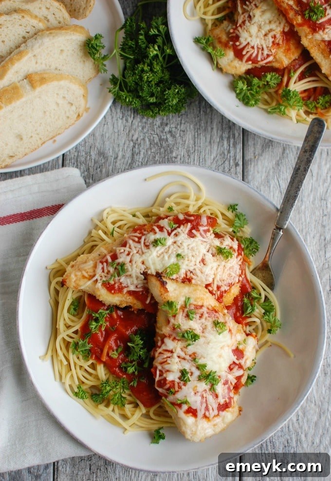 Golden Baked Chicken Parmesan 3 Baked Chicken Parmesan - Italian favorite, perfectly golden brown
