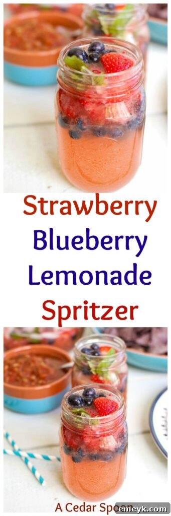 Strawberry Blueberry Lemonade Spritzer is the best party cocktail. Fruity and fresh! 