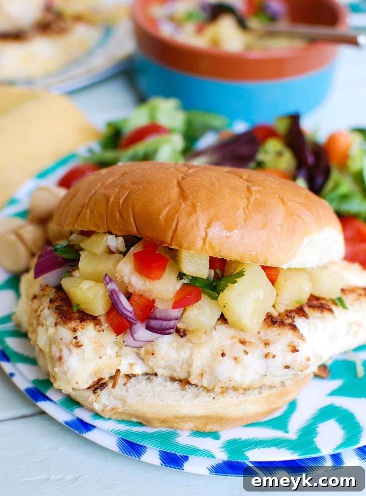 Crispy Macadamia Coconut Chicken with Tropical Pineapple Salsa 3 Macadamia Coconut Crusted Chicken with Pineapple Salsa makes a perfect fresh, summer meal. This easy recipe is great for weeknight dinners or special occasions.