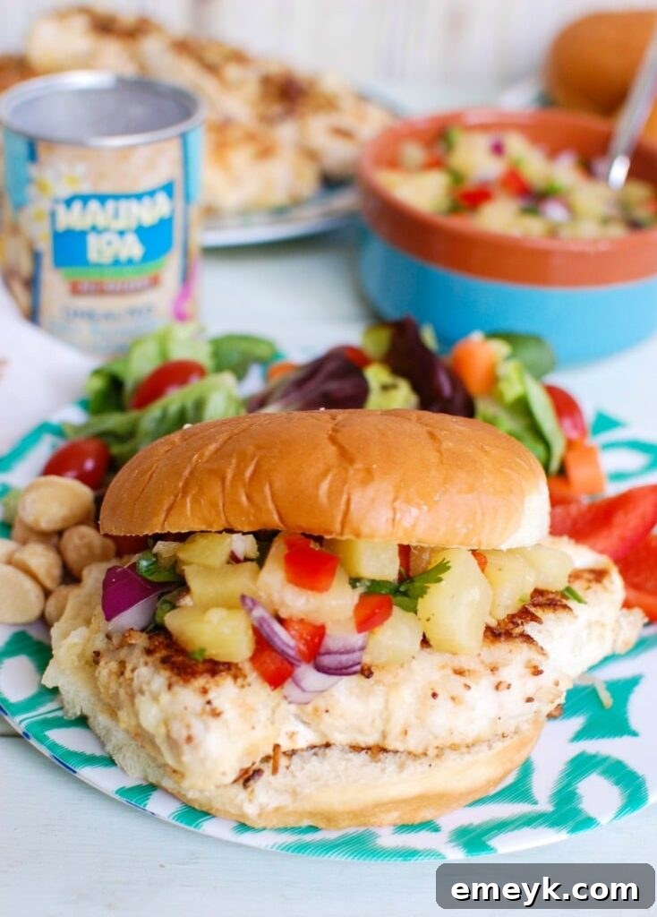 Crispy Macadamia Coconut Chicken with Tropical Pineapple Salsa 4 Macadamia Coconut Crusted Chicken with Pineapple Salsa makes the perfect fresh, summer meal. It's an excellent choice for backyard gatherings.