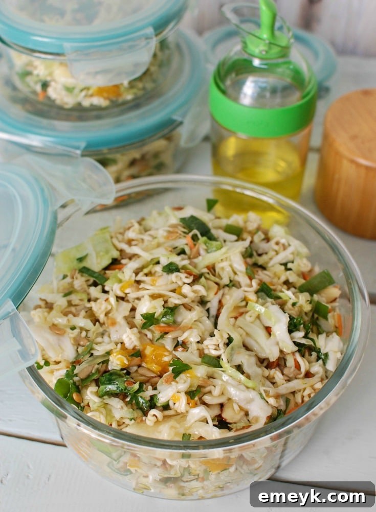 Another view of the refreshing Asian Ramen Noodle Salad, showcasing its vibrant ingredients and inviting presentation.