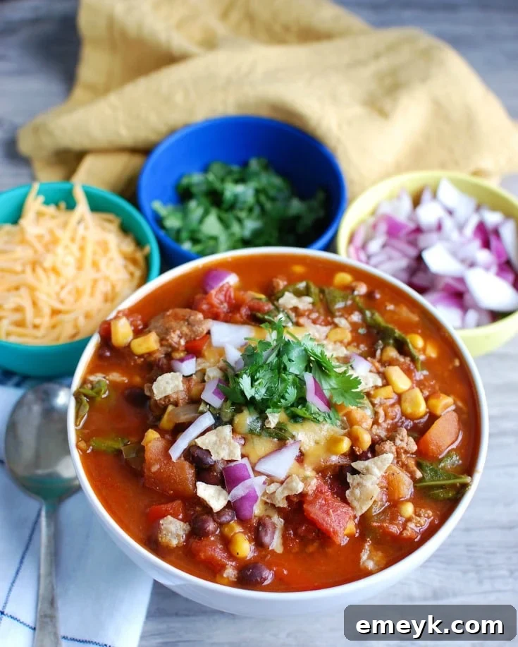 Hearty Slow Cooker Turkey Kale Chili, perfect for family dinners and game day entertaining.