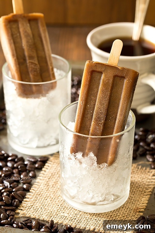 Decadent Caramel Latte Pops, a coffee-inspired frozen dessert for adults and coffee lovers.
