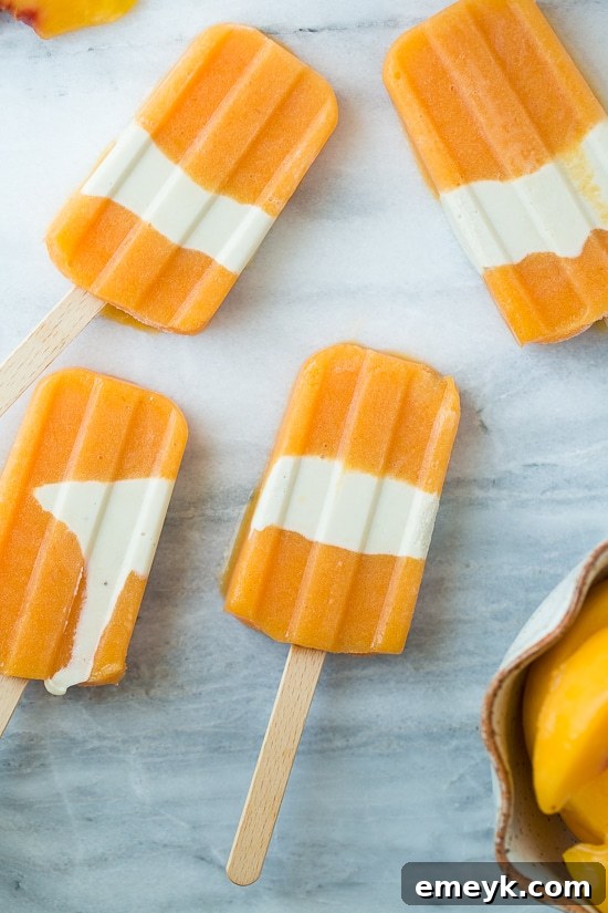 Healthy 3-Ingredient Peach Creamsicles, creamy and fruity for a guilt-free dessert or snack.