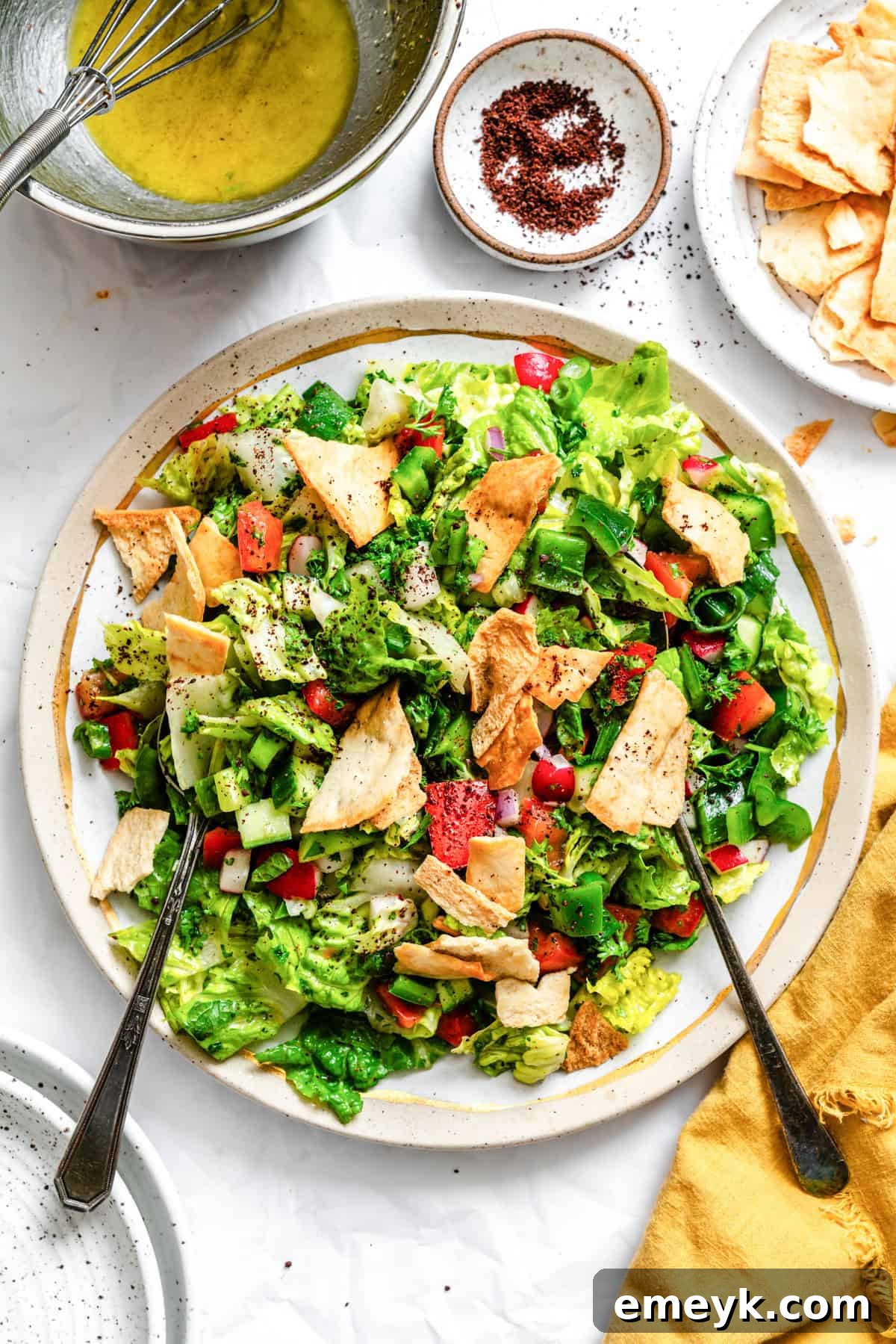 Fattoush Salad with two spoons