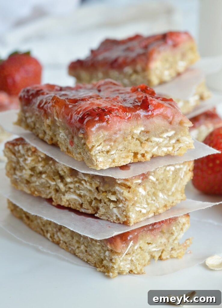 29 Brilliant Breakfasts for Effortless Mornings 20 Wholesome Strawberry Oatmeal Vegan Breakfast Bars from Wonky Wonderful, a healthy and dietary-friendly make-ahead option.