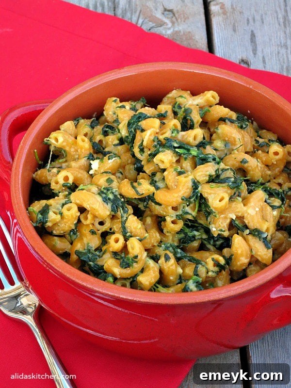 Creamy Stovetop Spinach Mac & Cheese, a quick and healthy comfort food