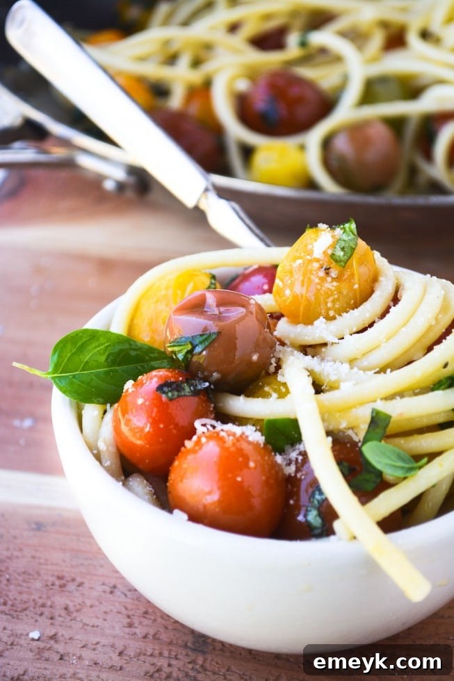 Simple and delicious Bucatini with Burst Tomatoes, a flavorful pasta dish for quick dinners