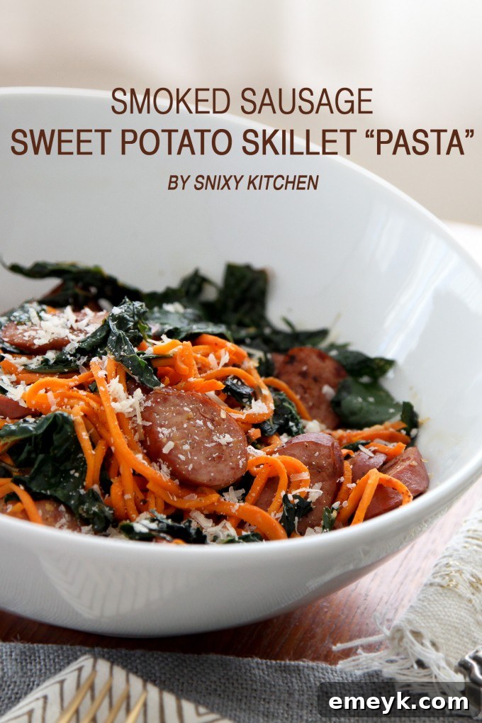 Hearty Smoked Sausage Sweet Potato Skillet Pasta, a quick and comforting healthy meal