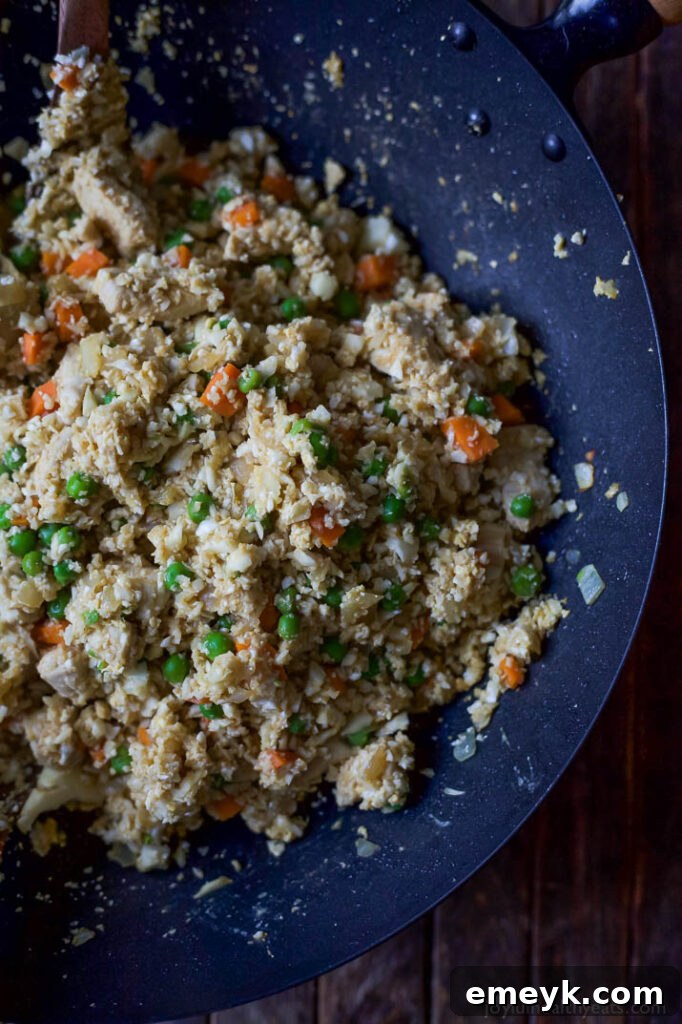 Flavorful 15 Minute Cauliflower Chicken Fried Rice, a healthy and quick low-carb meal