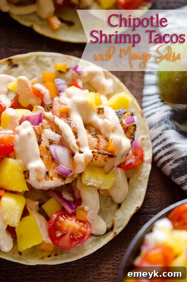 Spicy Chipotle Shrimp Tacos with fresh Mango Salsa, a vibrant and quick dinner