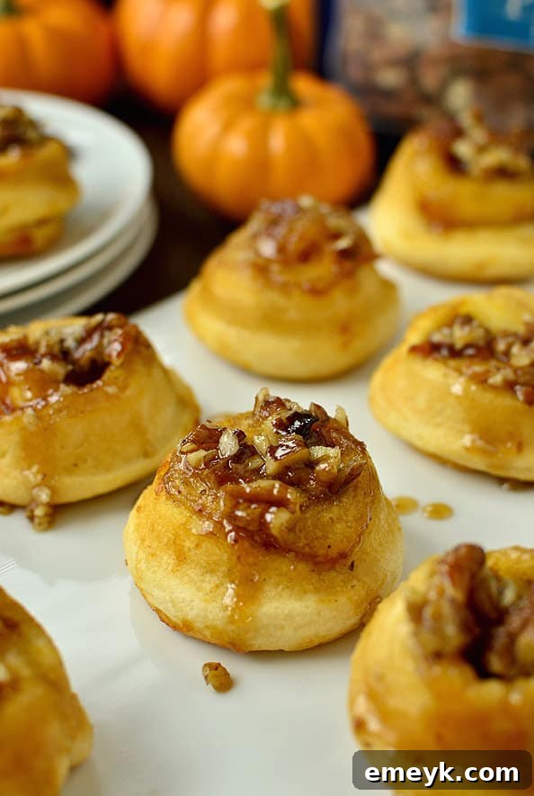 Mini Pumpkin Sticky Buns, glazed and ready to eat