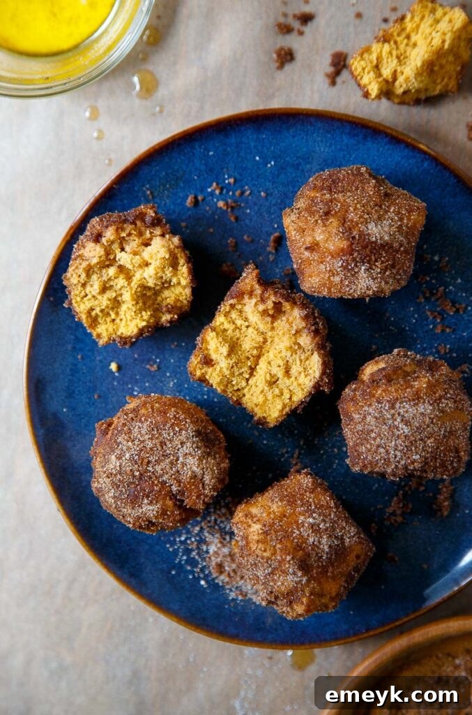 pumpkin donut holes, coated in sugar and spice