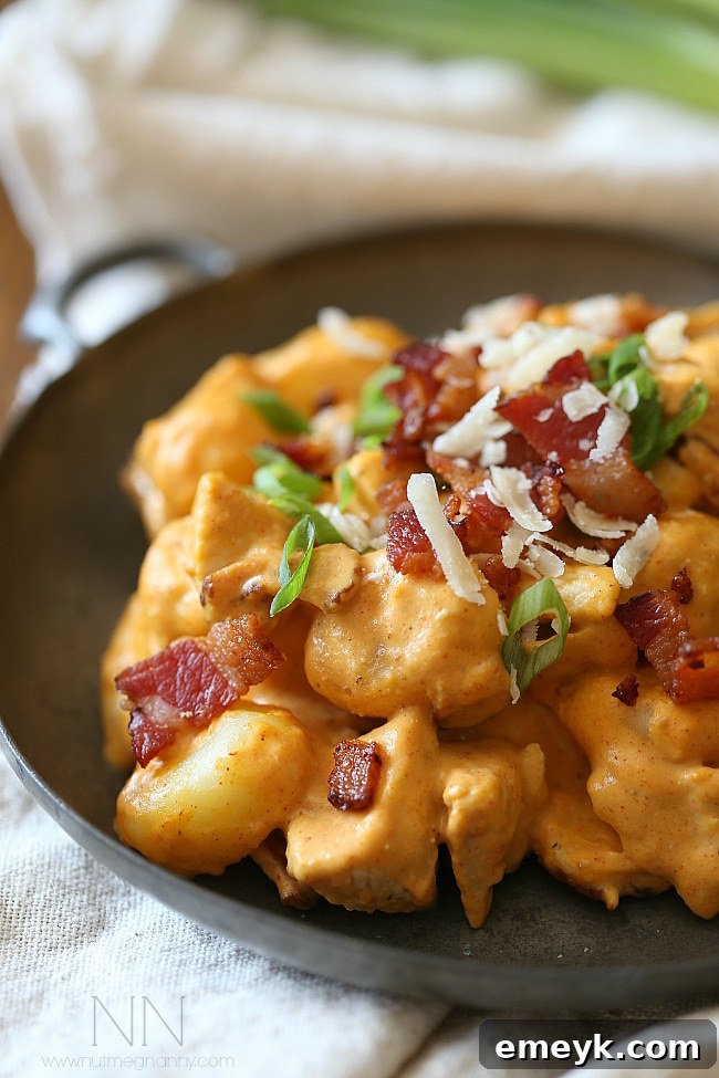 Chicken Bacon Pumpkin Gnocchi, in a creamy sauce