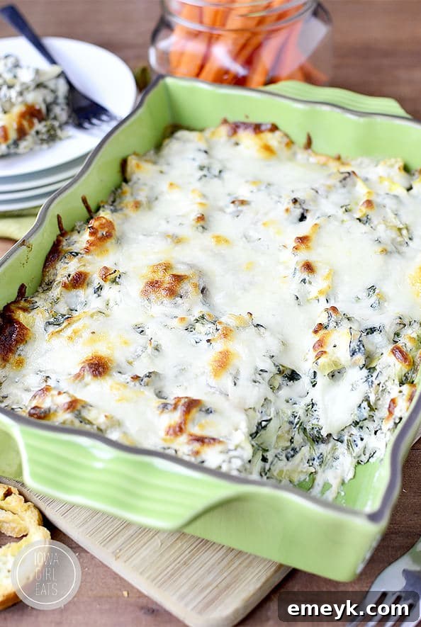 29 Unbeatable Game Day Dips 13 Hot and Cheesy Spinach, Artichoke and Mushroom Dip, a healthier but still indulgent option.