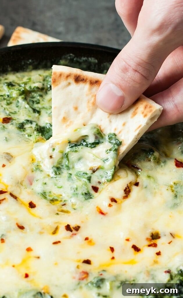 29 Unbeatable Game Day Dips 6 Cheesy Baked Shrimp and Spinach Dip, a decadent seafood twist on a party favorite.