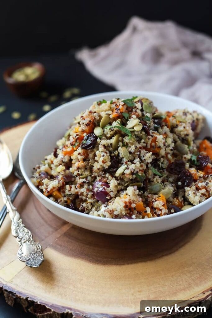 Harvest Roasted Butternut Squash Quinoa Salad, a colorful and healthy meal