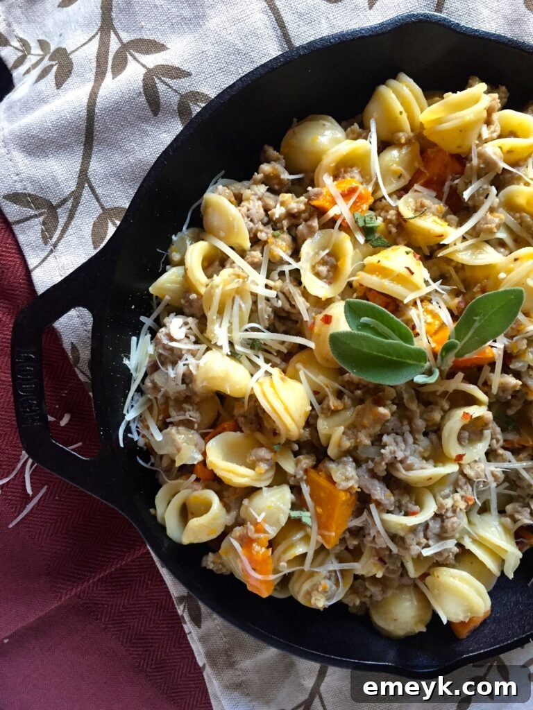 Creamy Sausage Butternut Squash Orecchiette pasta dish